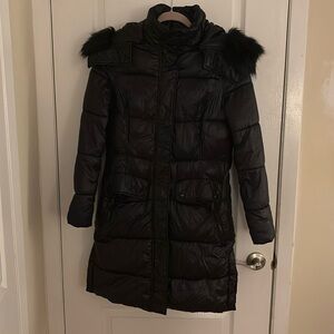 Sam Edelman Winter Coat Jacket Long Puffer Hooded Women's Small Black with belt